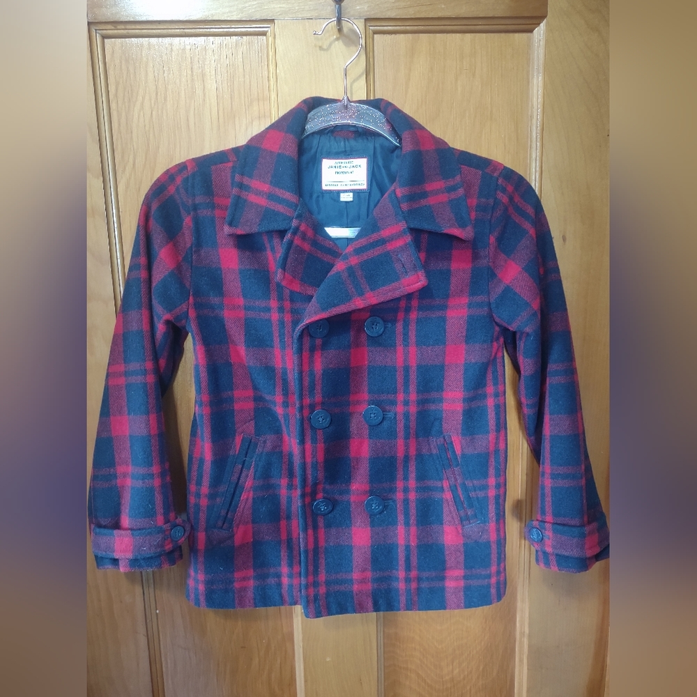 Janie and Jack Kids part wool Peacoat Red and Navy Plaid size 7-8
